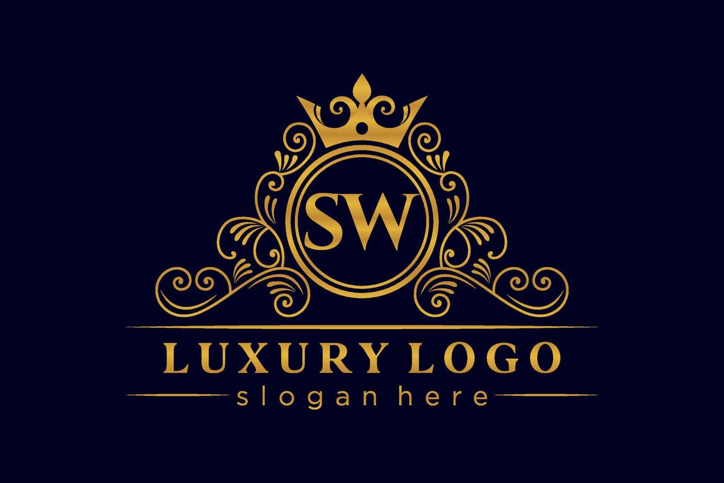 SW Initial Letter Gold calligraphic feminine floral hand drawn heraldic monogram antique vintage style luxury logo design Premium Vector