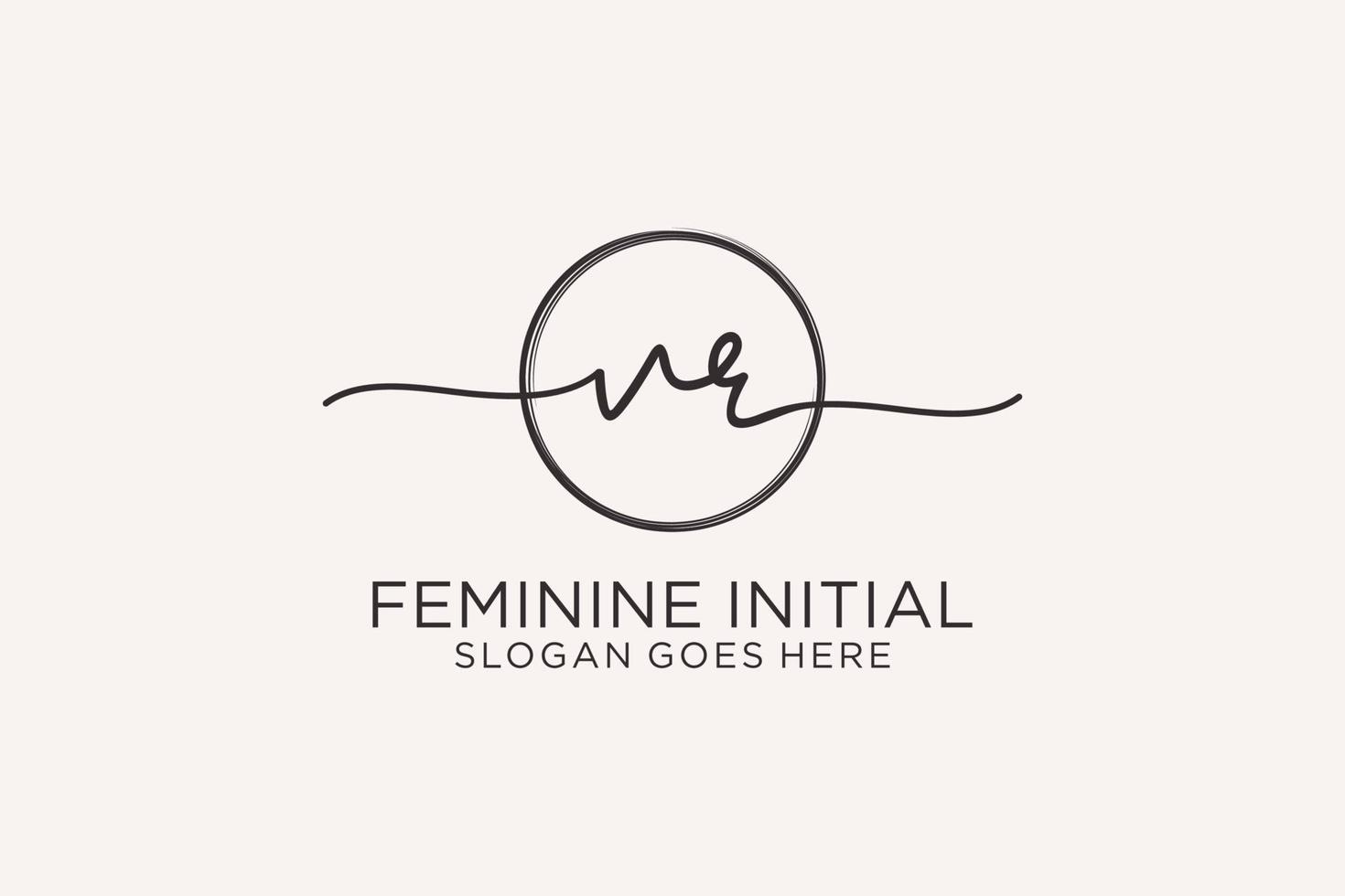 Initial VR handwriting logo with circle template vector logo of initial signature, wedding, fashion, floral and botanical with creative template.