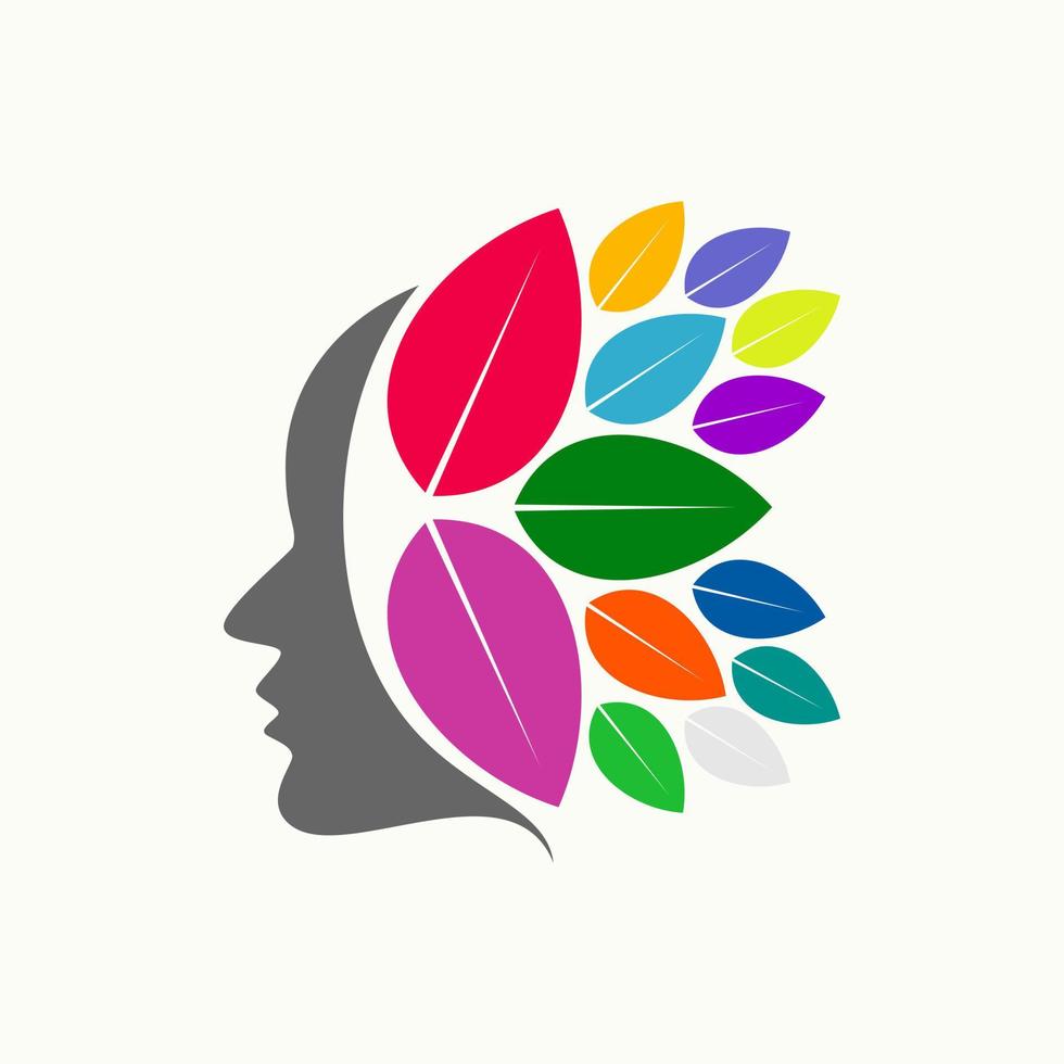 cara humana o de mujer con tallo de hojas detrás o atrás imagen icono gráfico diseño de logotipo concepto abstracto vector stock. puede usarse como símbolo relacionado con la belleza o el cerebro creativo