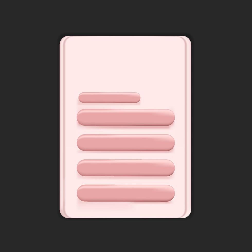 botón de texto de menú 3d realista con ilustración de vector rosa