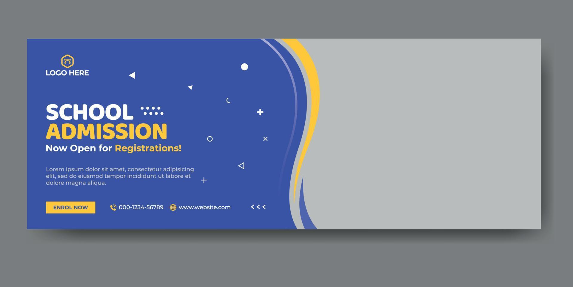 School admission web cover and banner template vector