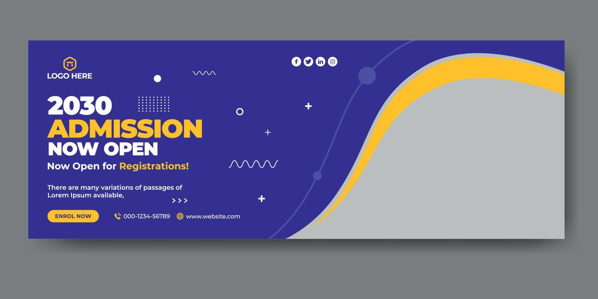 School admission web cover and banner template vector