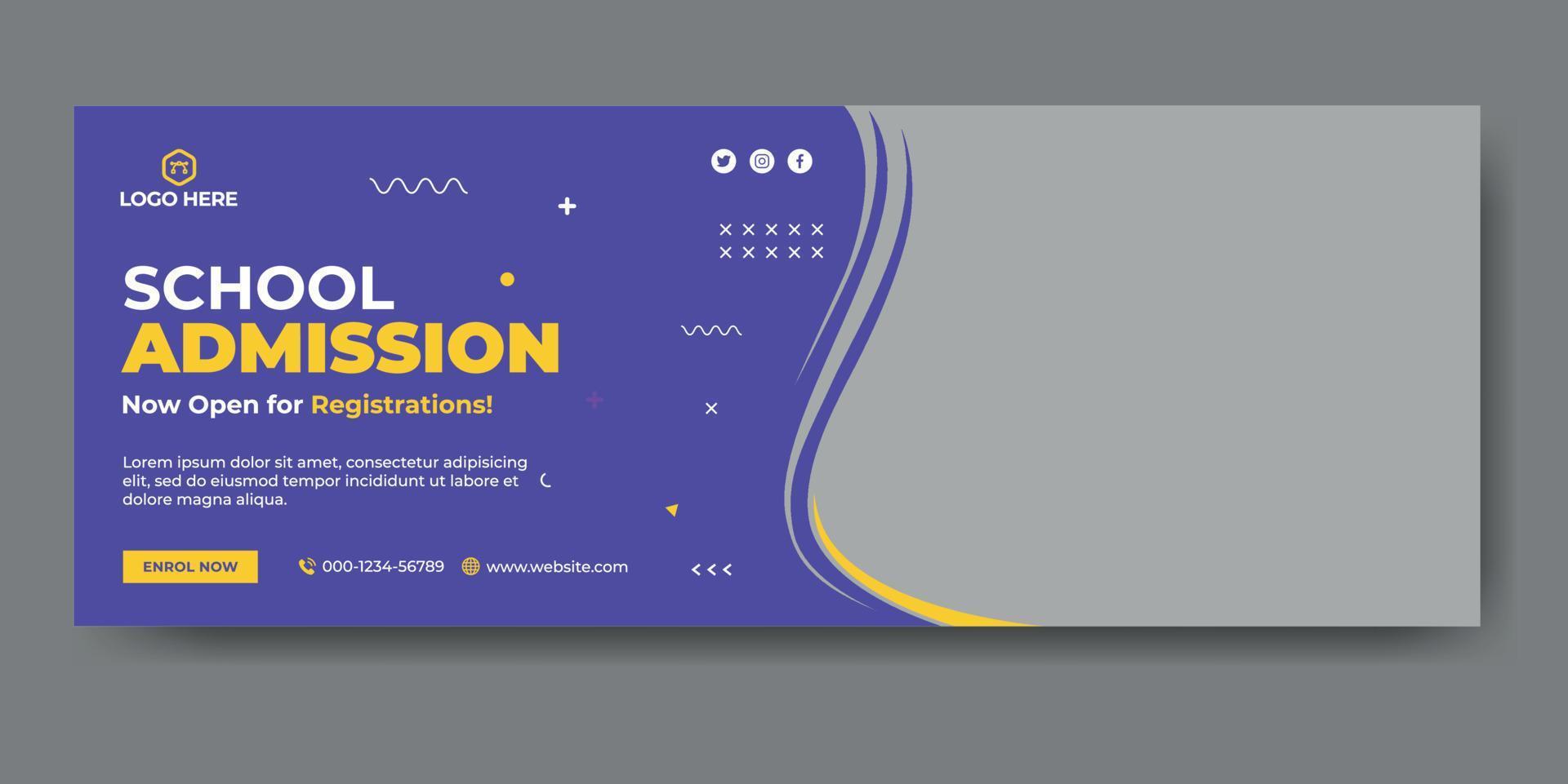 School admission web cover and banner template vector