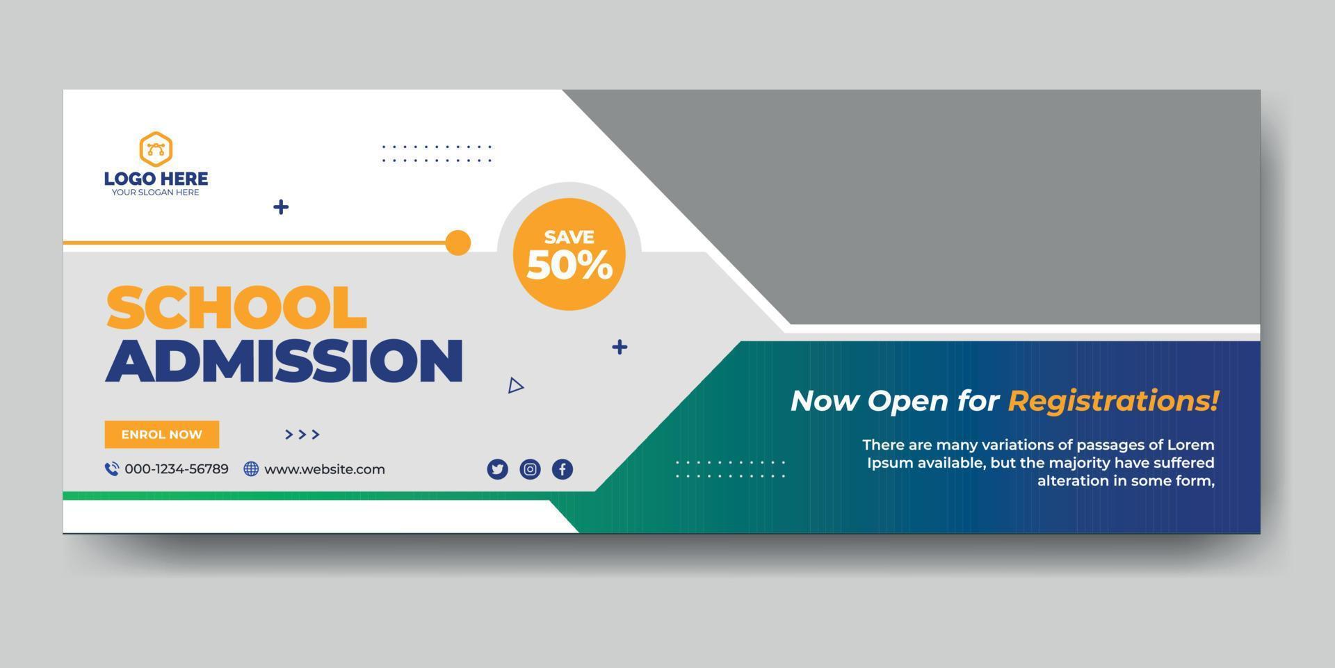 School admission web cover and banner template vector