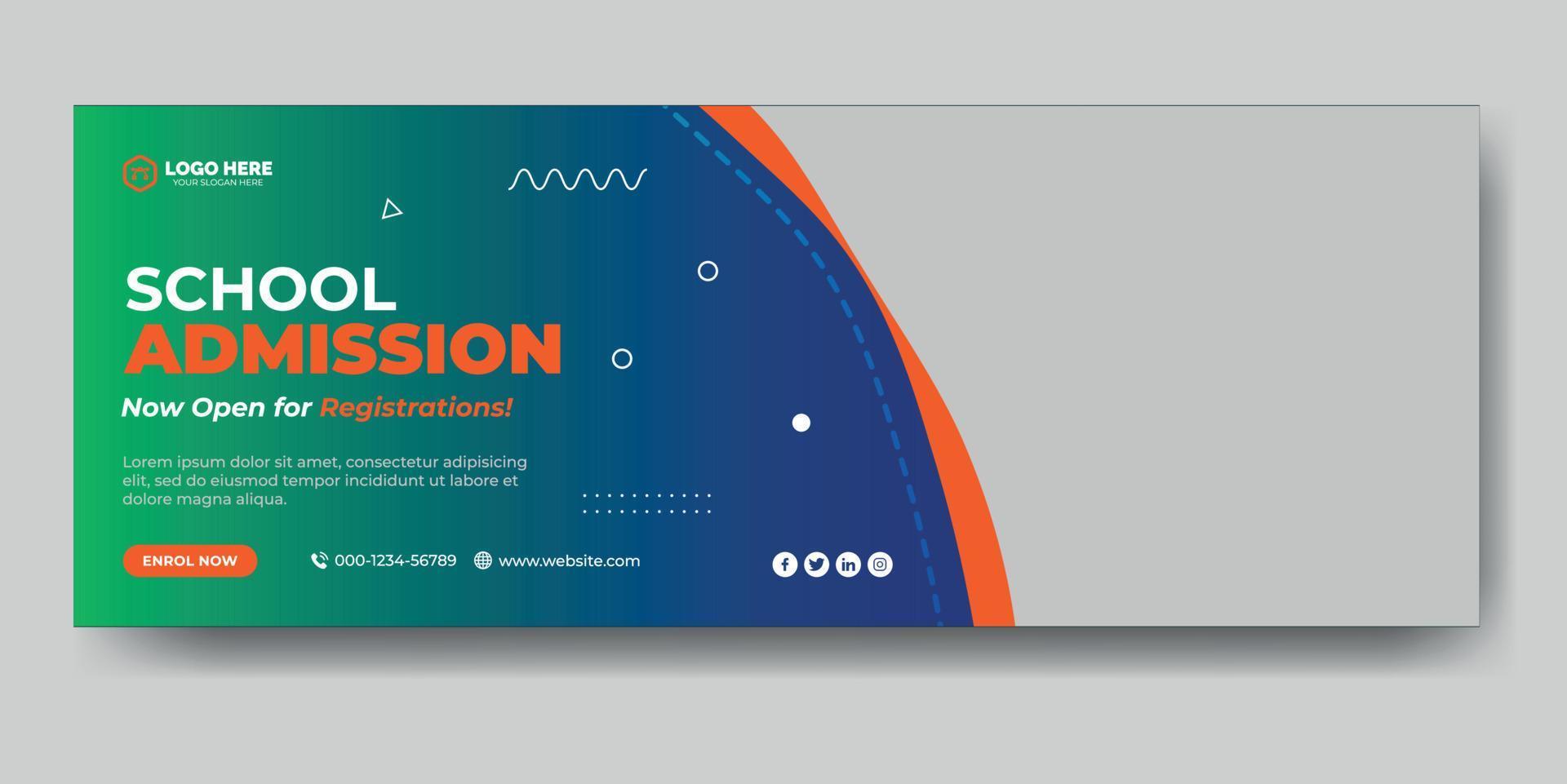 School admission web cover and banner template vector