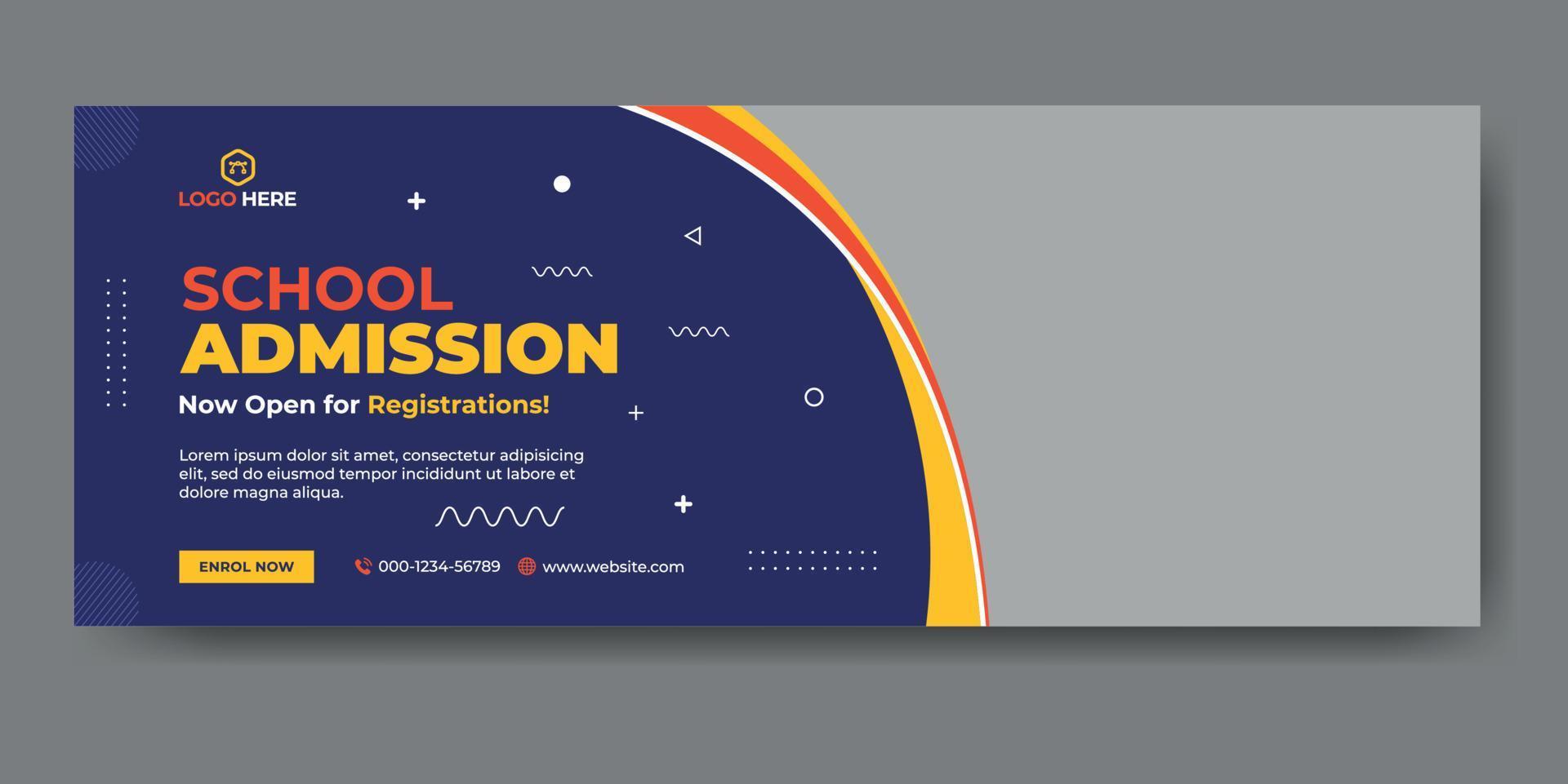 School admission web cover and banner template vector