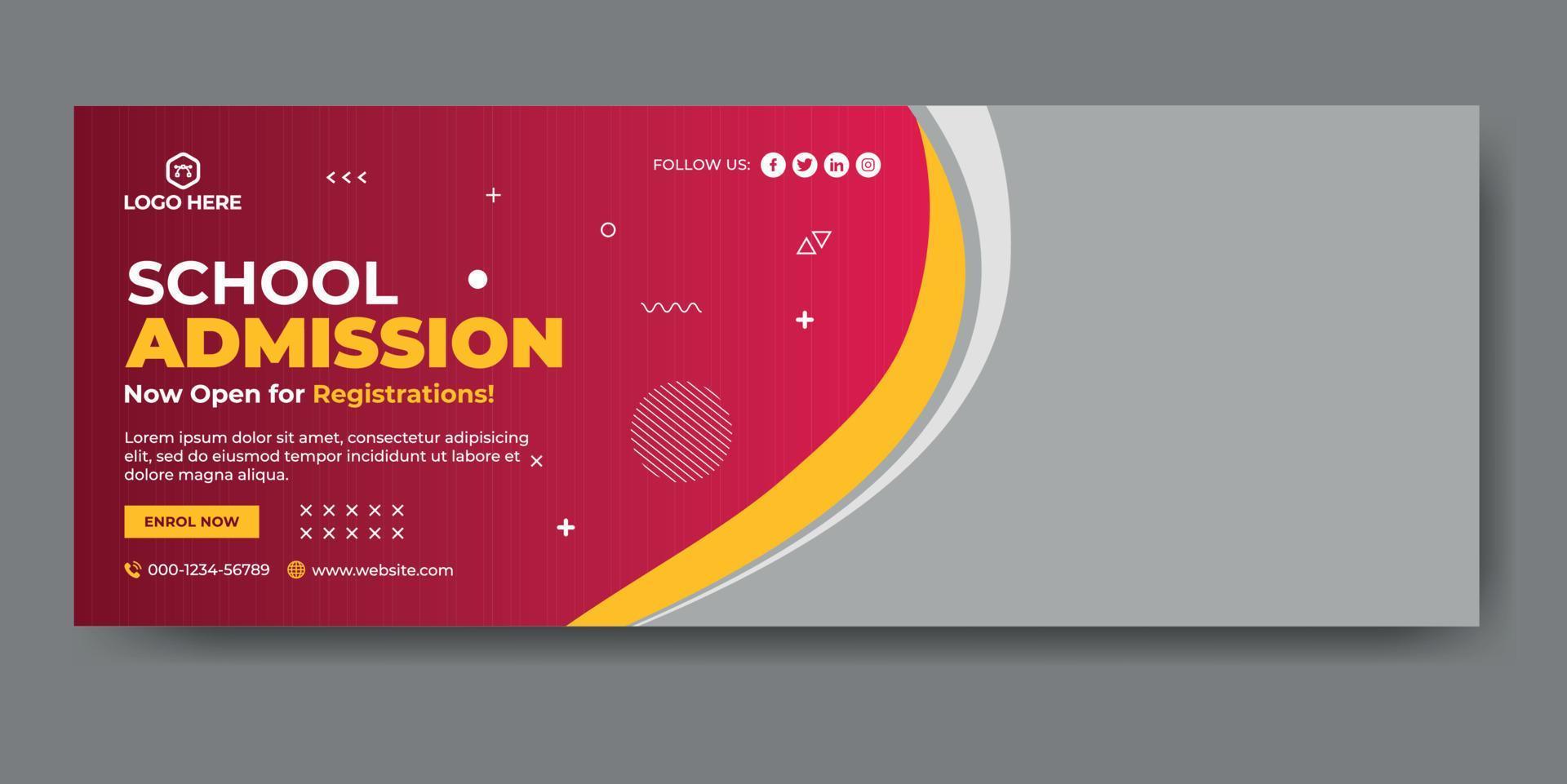 School admission web cover and banner template vector