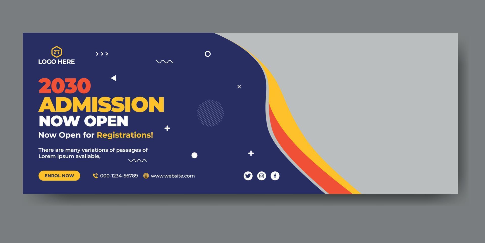 School admission web cover and banner template vector