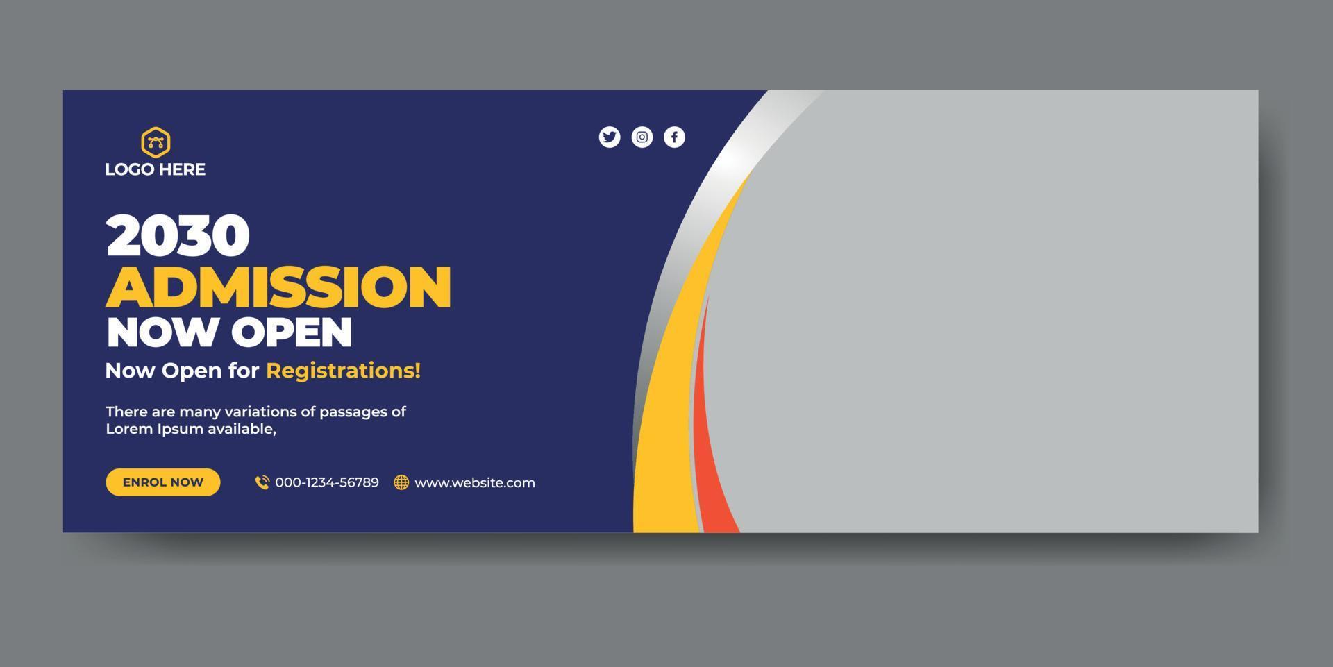 School admission web cover and banner template vector