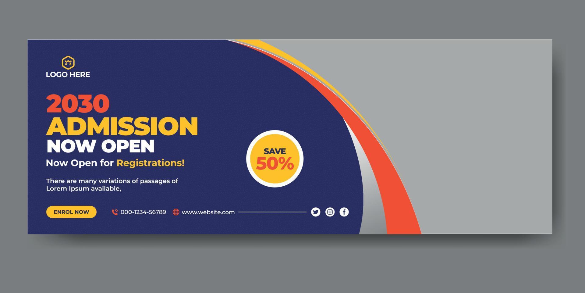 School admission web cover and banner template vector