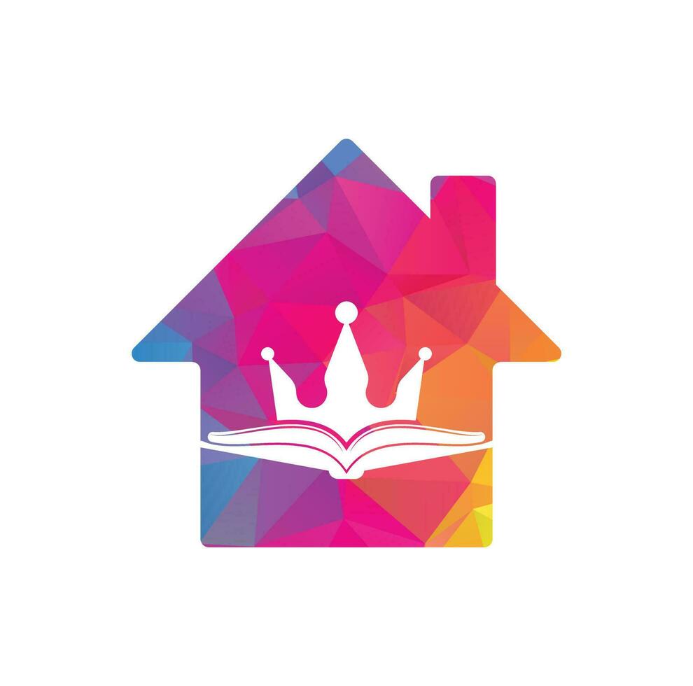 diseño de plantilla de logotipo de vector de concepto de forma de hogar de libro rey. libro vectorial y concepto de logotipo de la corona.