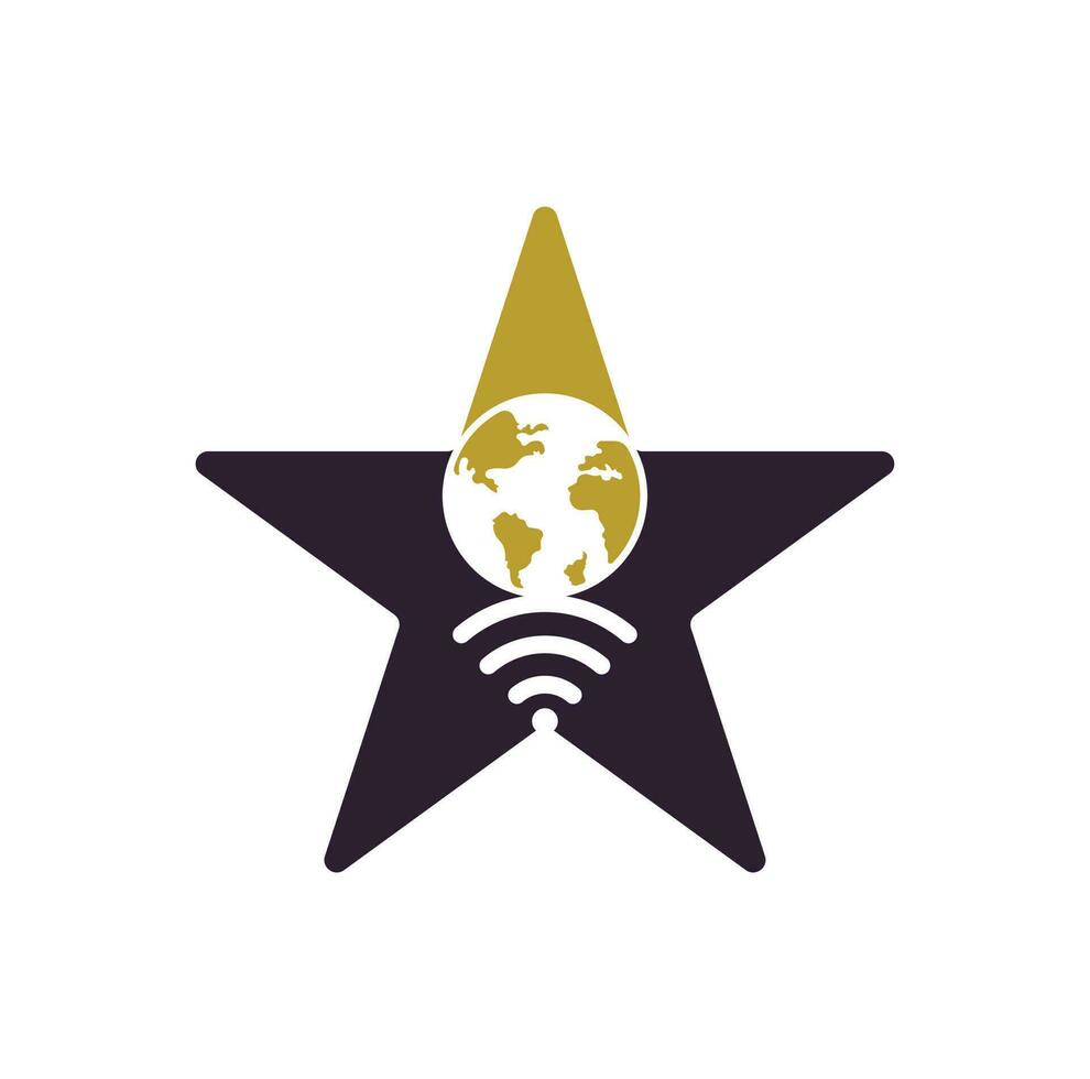 Globe wifi star shape concept logo design icon. World signal vector logo template.