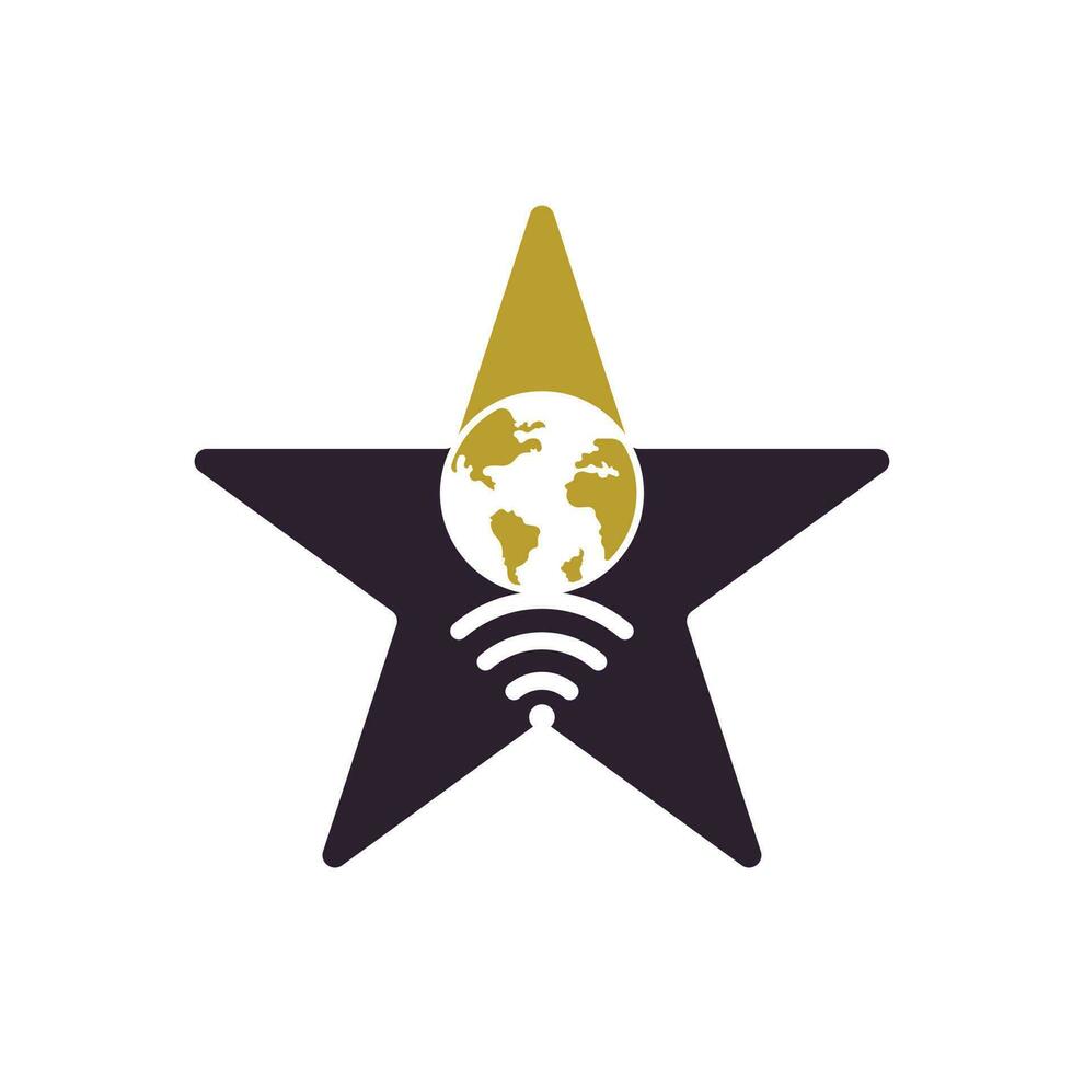 icono de diseño de logotipo de concepto de forma de estrella wifi de globo. plantilla de logotipo de vector de señal mundial.