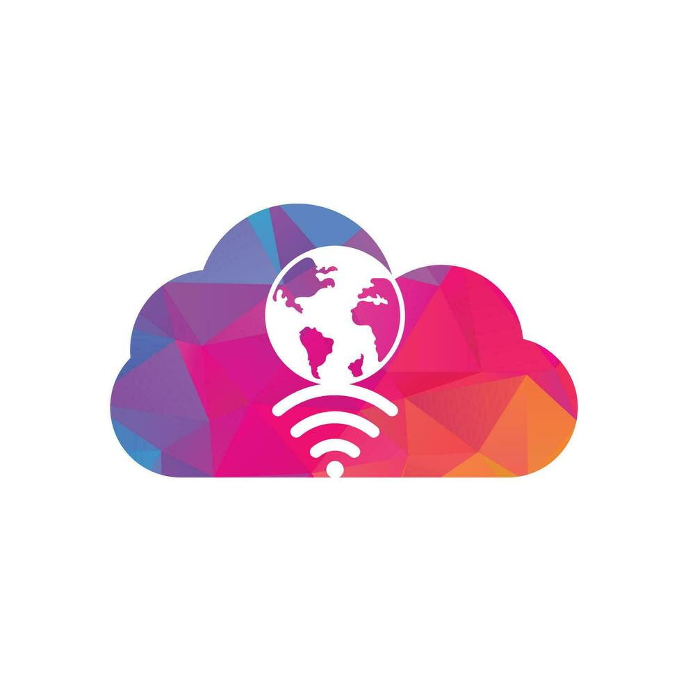 Globe wifi cloud shape concept logo design icon. World signal vector logo template.