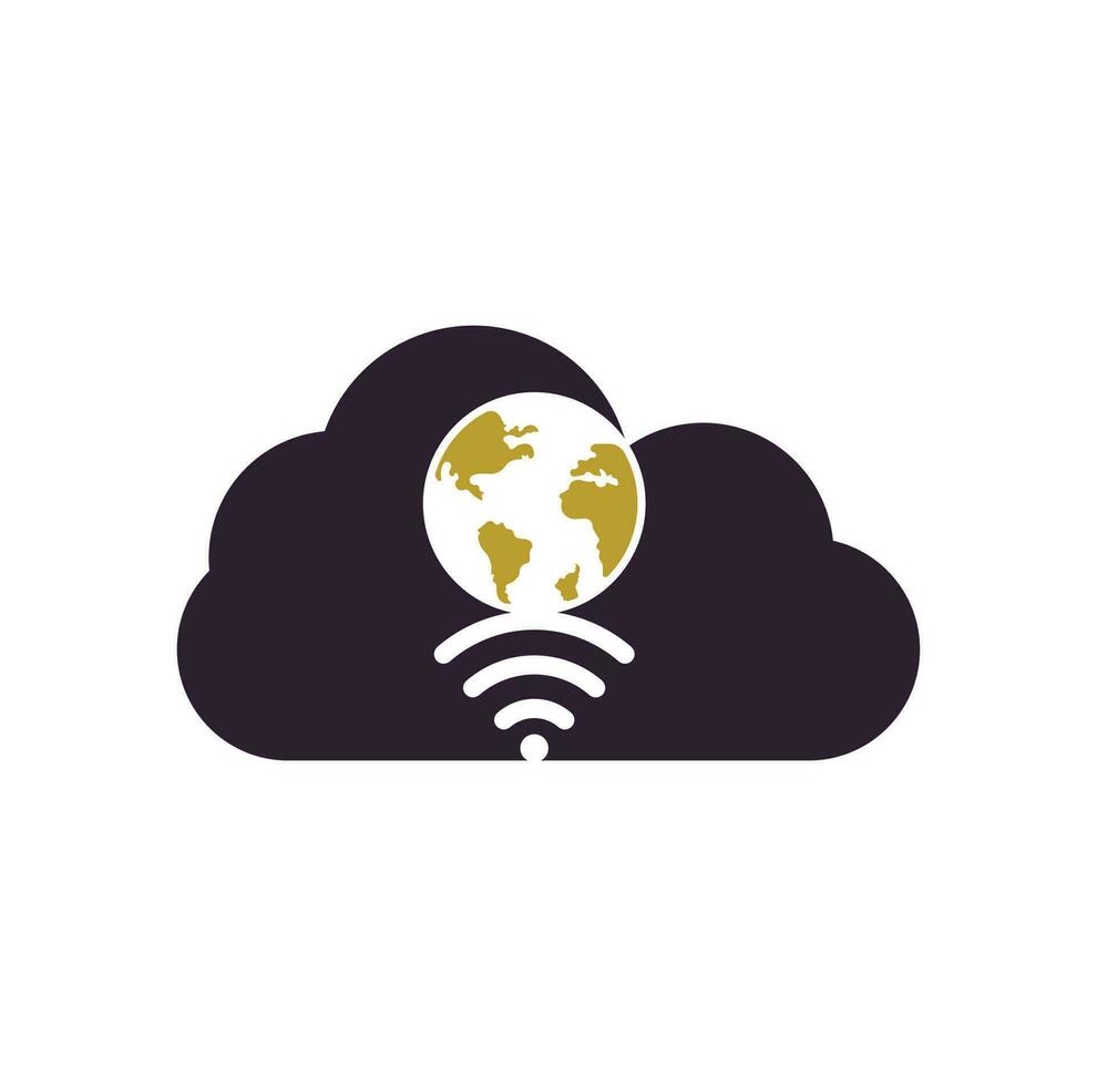 Globe wifi cloud shape concept logo design icon. World signal vector logo template.