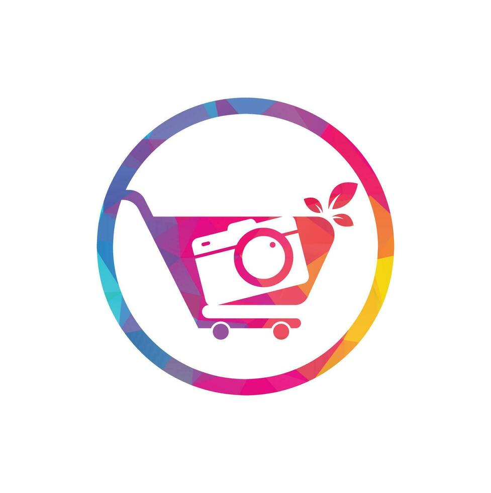 Camera Shop Logo vector icon. Shopping Cart with Camera Lens Logo Design Template.