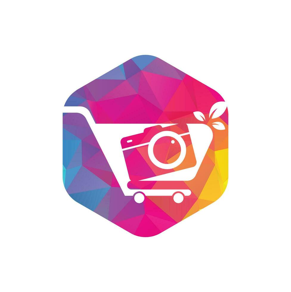 Camera Shop Logo vector icon. Shopping Cart with Camera Lens Logo Design Template.
