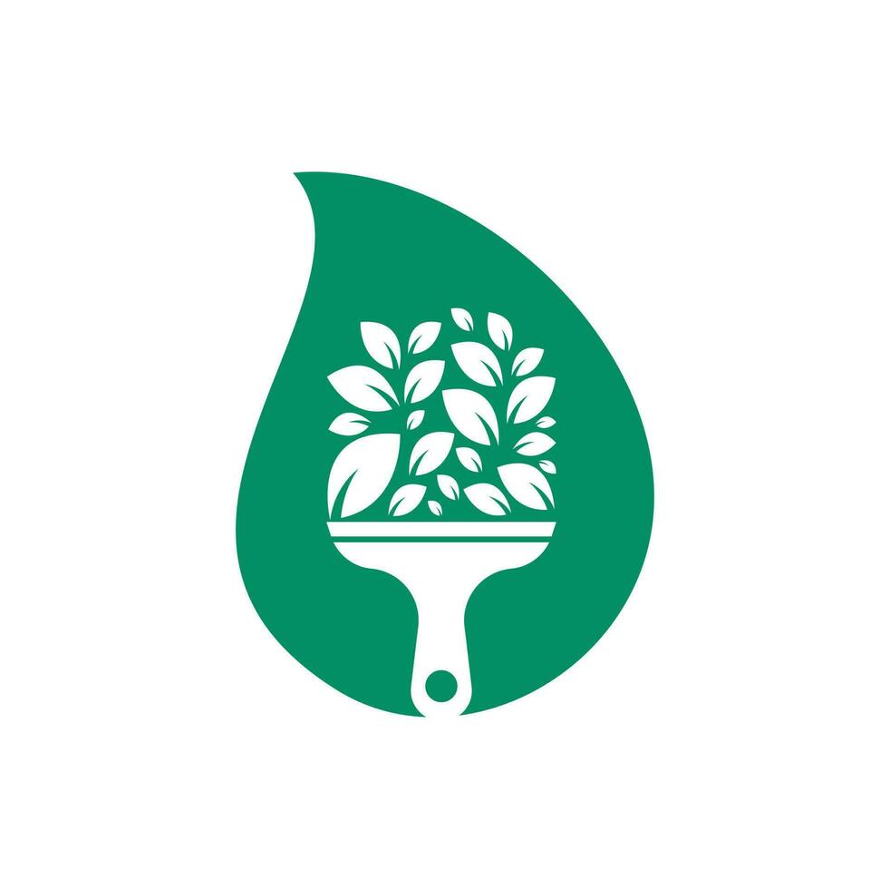 vector de icono de logotipo de concepto de forma de gota de hoja de pintura. pintura de logotipo vectorial de pincel de planta. jardín renovar el concepto de logotipo vectorial.