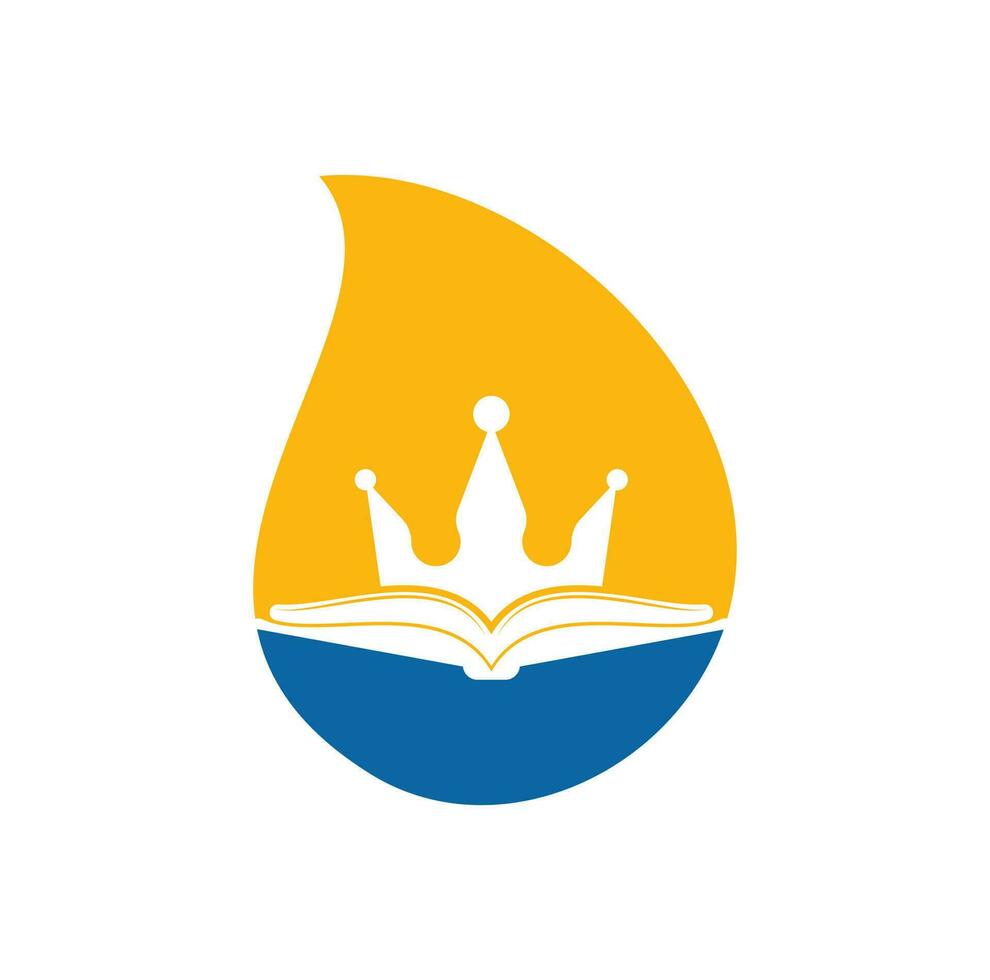 King Book drop shape concept vector logo template design. Vector book and crown logo concept.