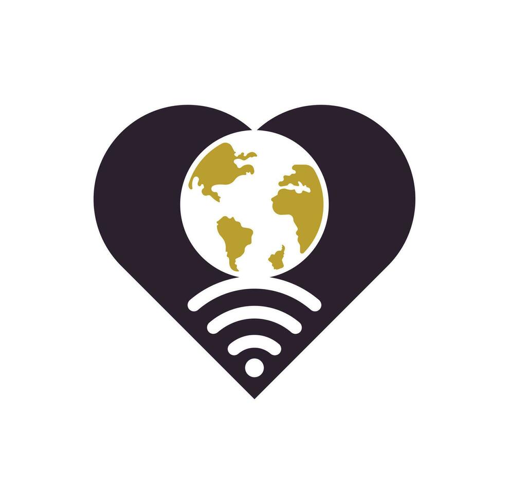 Globe wifi heart shape concept logo design icon. World signal vector logo template.