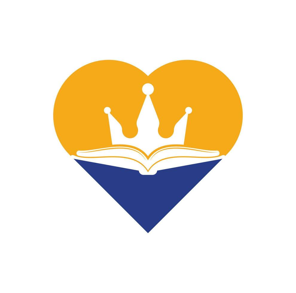 diseño de plantilla de logotipo de vector de concepto de forma de corazón de libro rey. libro vectorial y concepto de logotipo de la corona.