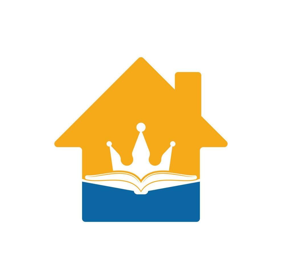 diseño de plantilla de logotipo de vector de concepto de forma de hogar de libro rey. libro vectorial y concepto de logotipo de la corona.