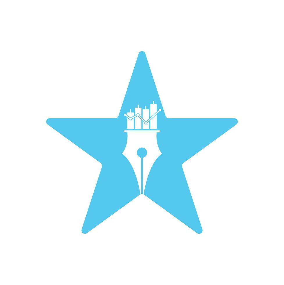 vector de icono de diseño de logotipo de concepto de forma de estrella de finanzas de pluma. gráfico de pluma o plantilla de logotipo de vector de educación financiera.