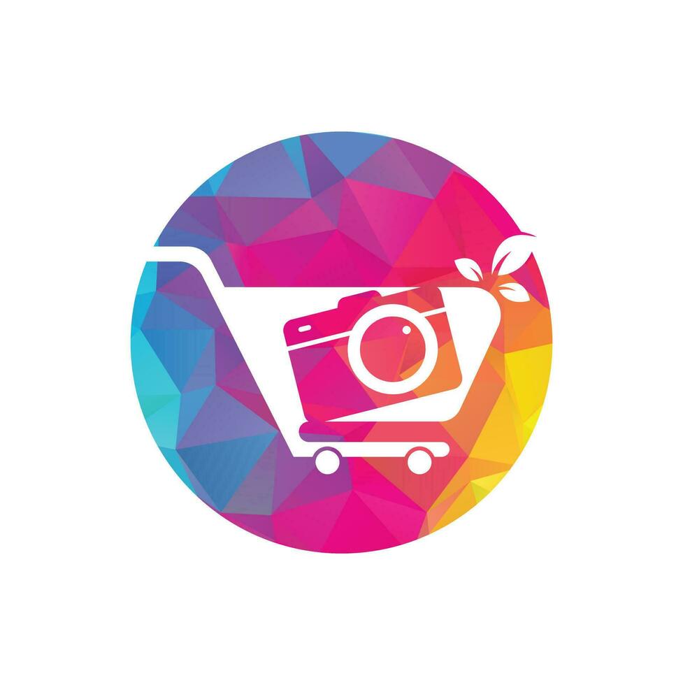Camera Shop Logo vector icon. Shopping Cart with Camera Lens Logo Design Template.
