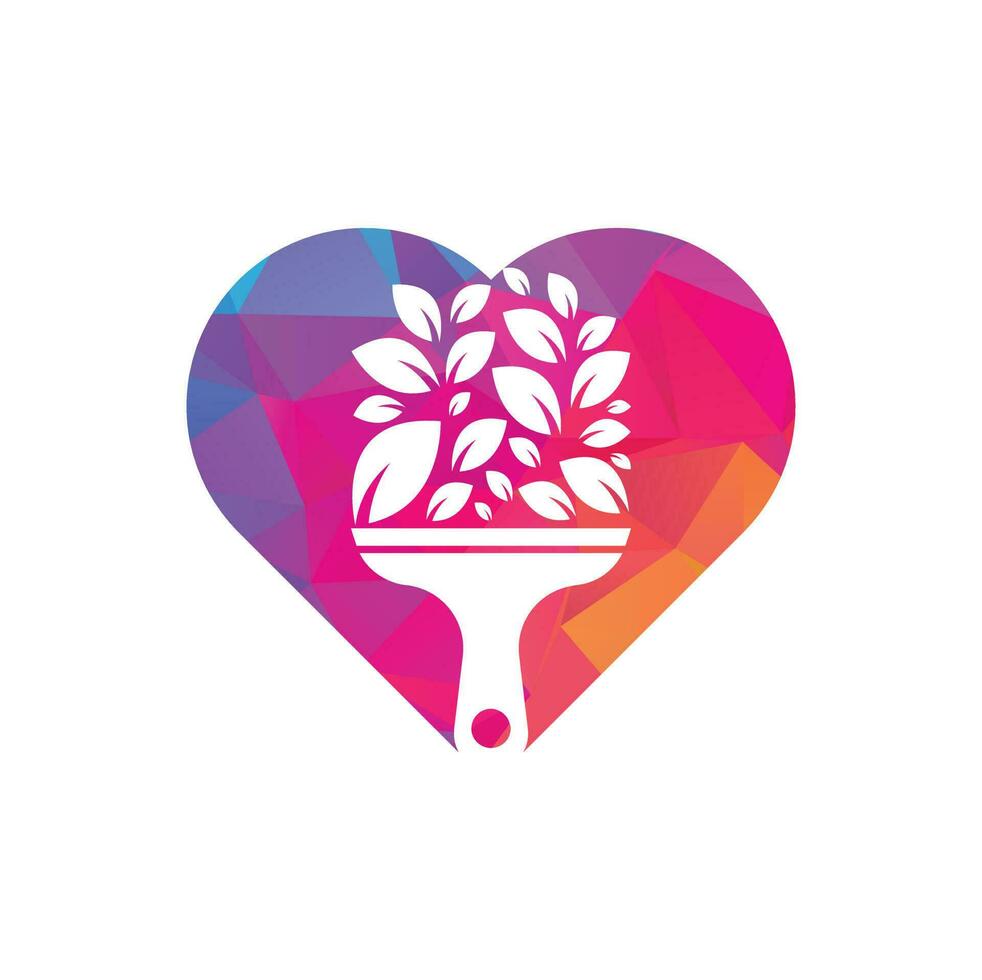 Paint leaf heart shape concept logo icon vector. Plant brush vector logo paint. Garden renovate vector logo concept.