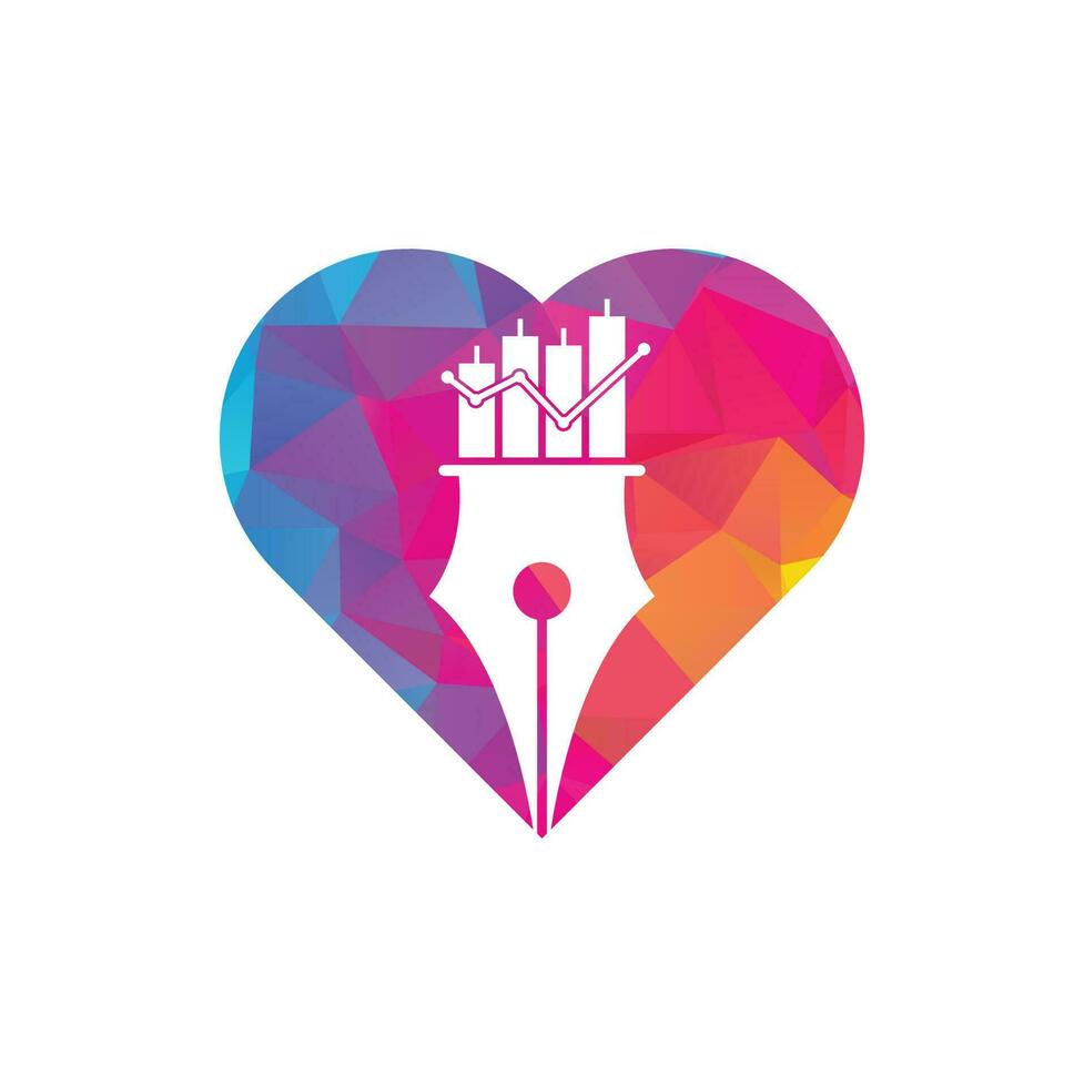 Pen finance heart shape concept logo design icon vector. pen graph or financial education vector logo template.