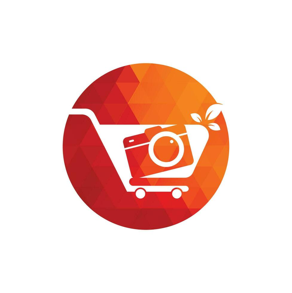 Camera Shop Logo vector icon. Shopping Cart with Camera Lens Logo Design Template.