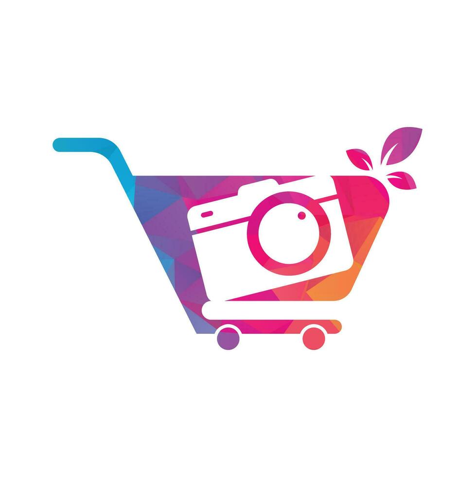Camera Shop Logo vector icon. Shopping Cart with Camera Lens Logo Design Template.