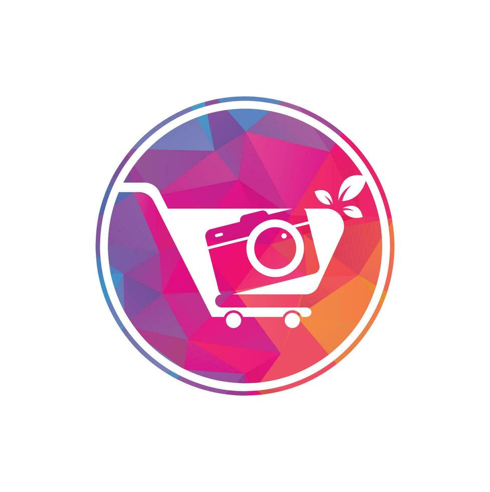 Camera Shop Logo vector icon. Shopping Cart with Camera Lens Logo Design Template.