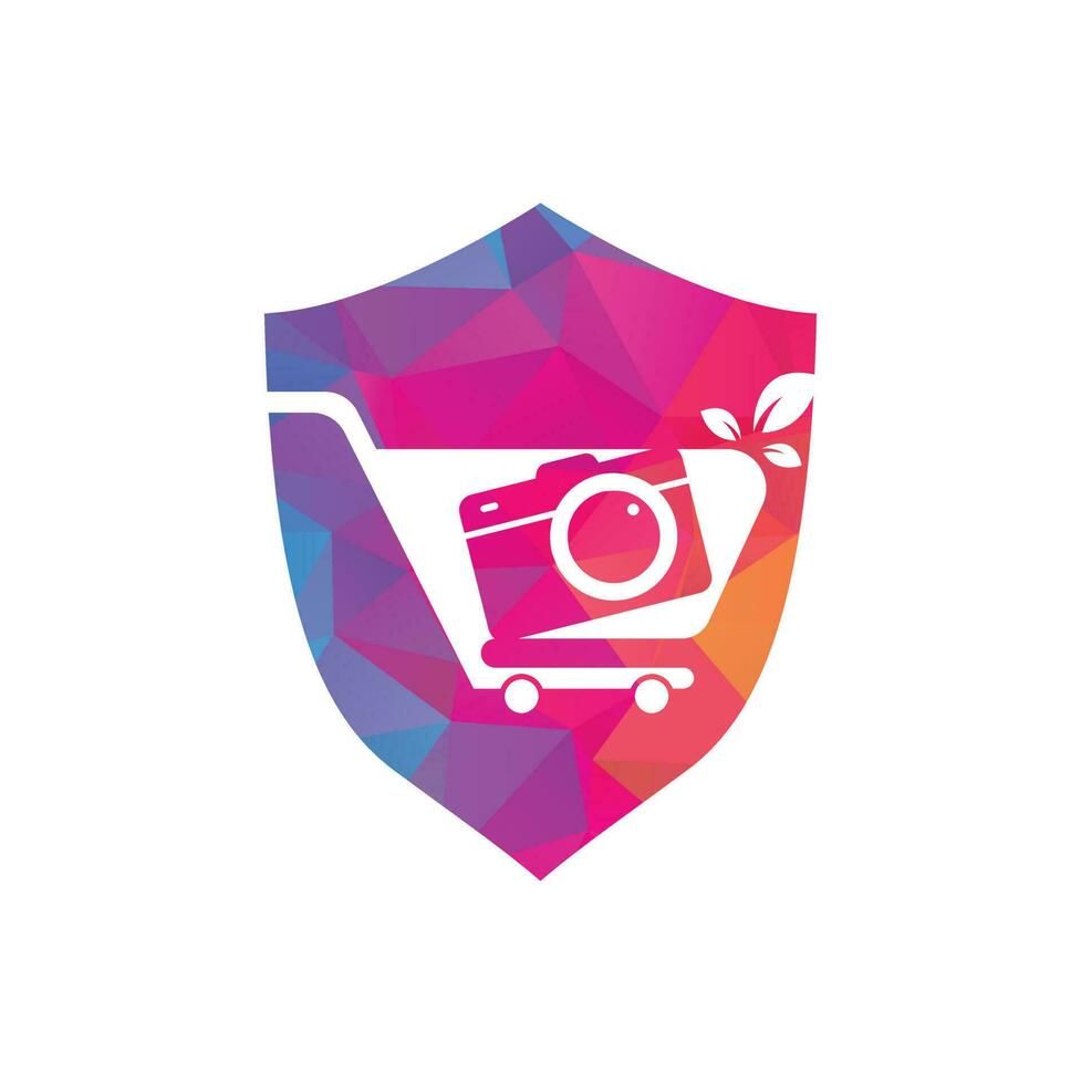 Camera Shop Logo vector icon. Shopping Cart with Camera Lens Logo Design Template.