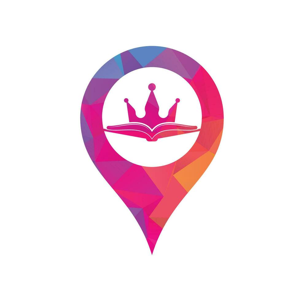 King Book gps shape concept vector logo template design. Vector book and crown logo concept.