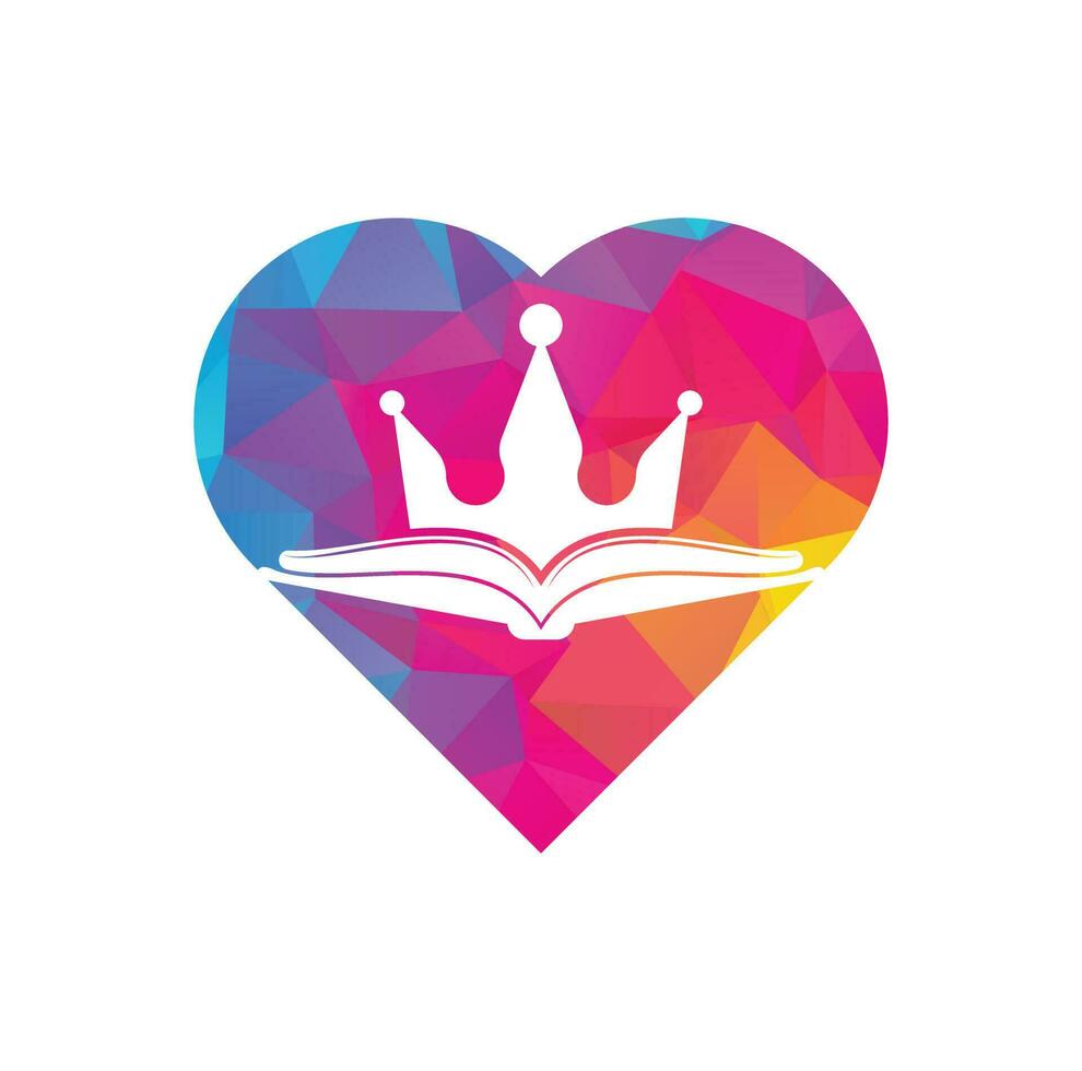 diseño de plantilla de logotipo de vector de concepto de forma de corazón de libro rey. libro vectorial y concepto de logotipo de la corona.