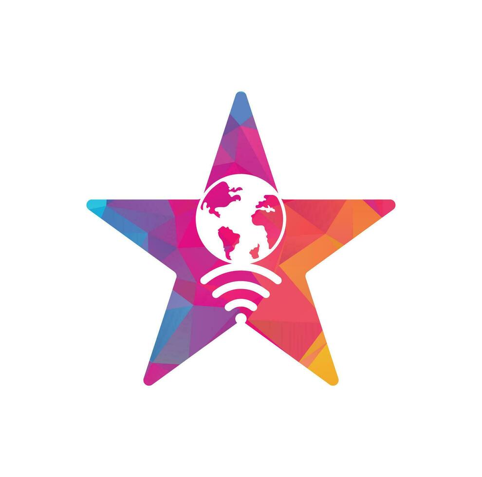 Globe wifi star shape concept logo design icon. World signal vector logo template.
