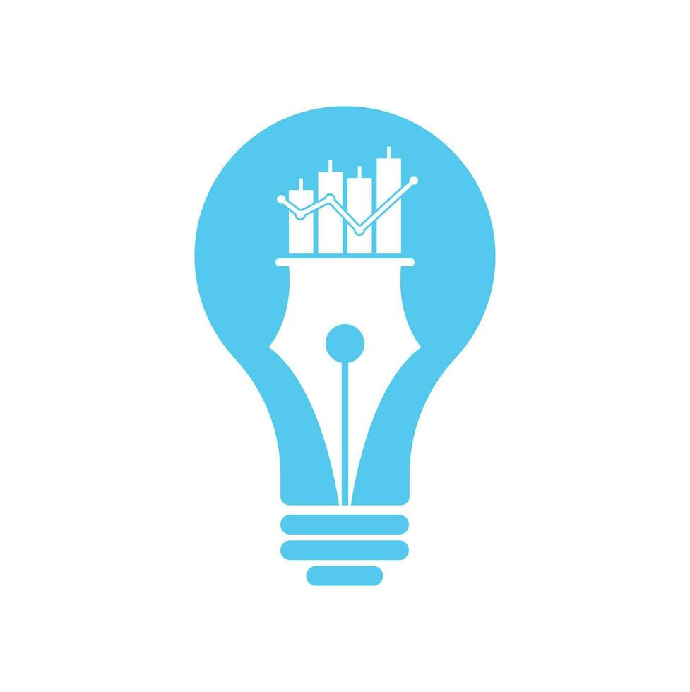 Pen finance bulb shape concept logo design icon vector. pen graph or financial education vector logo template.