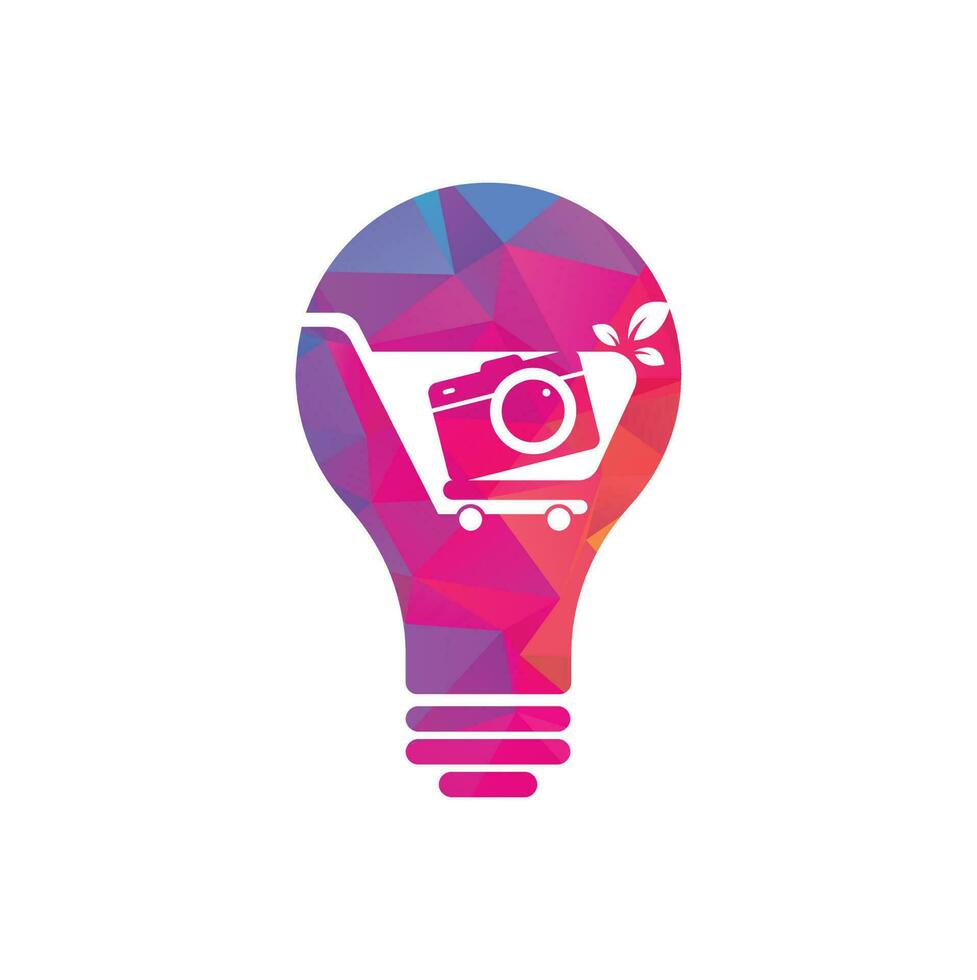 Camera Shop bulb shape concept Logo vector icon. Shopping Cart with Camera Lens Logo Design Template.