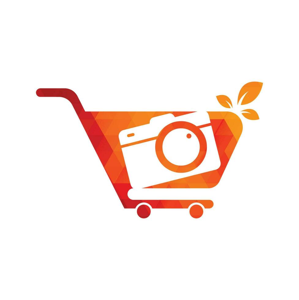 Camera Shop Logo vector icon. Shopping Cart with Camera Lens Logo Design Template.