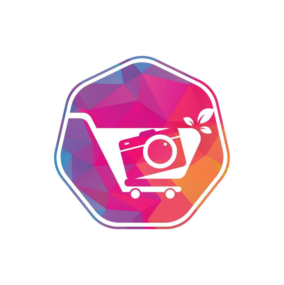 Camera Shop Logo vector icon. Shopping Cart with Camera Lens Logo Design Template.