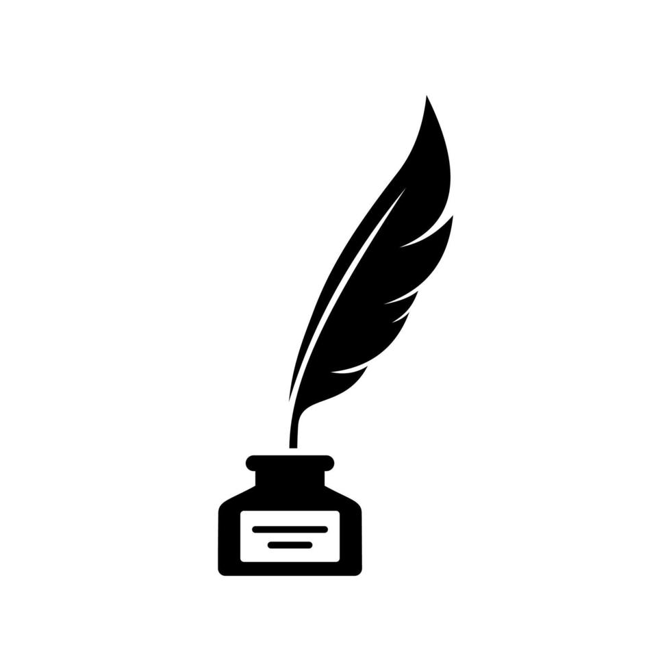 icono de pluma y tintero negro vector