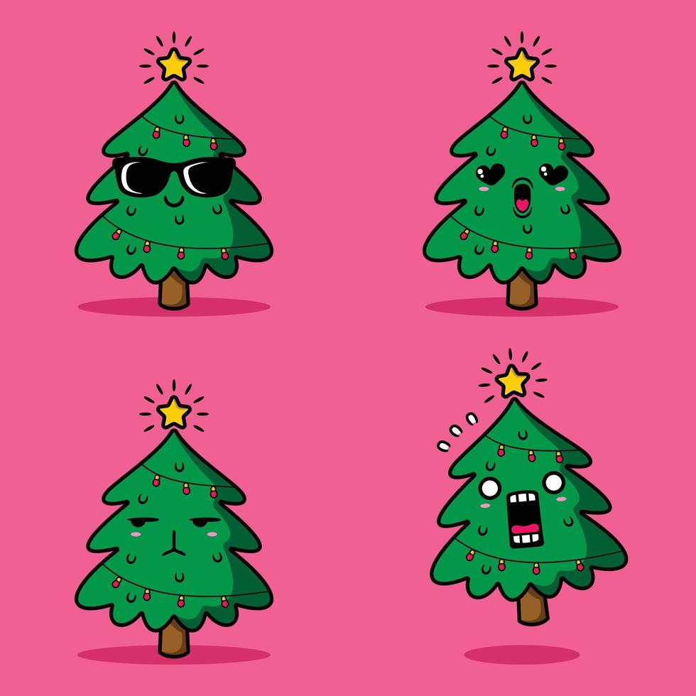vector illustration of cute fir tree emoji