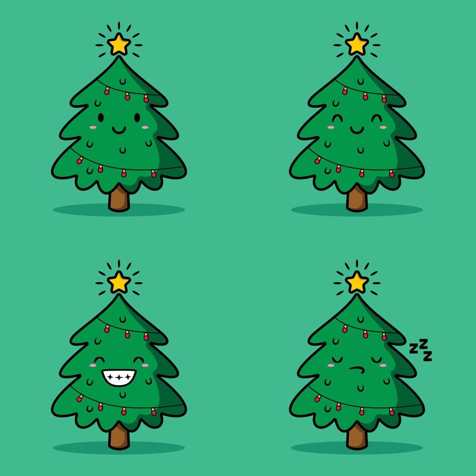 vector illustration of cute fir tree emoji