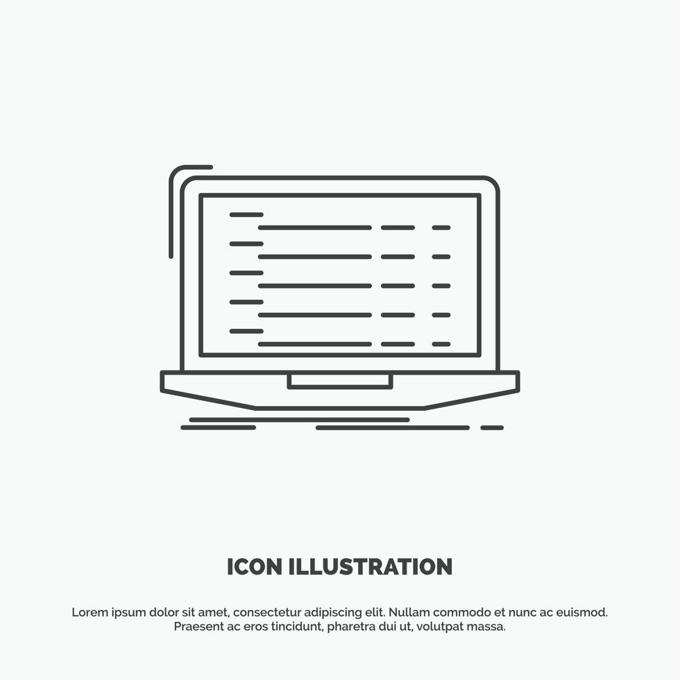 Api. app. coding. developer. laptop Icon. Line vector gray symbol for UI and UX. website or mobile application
