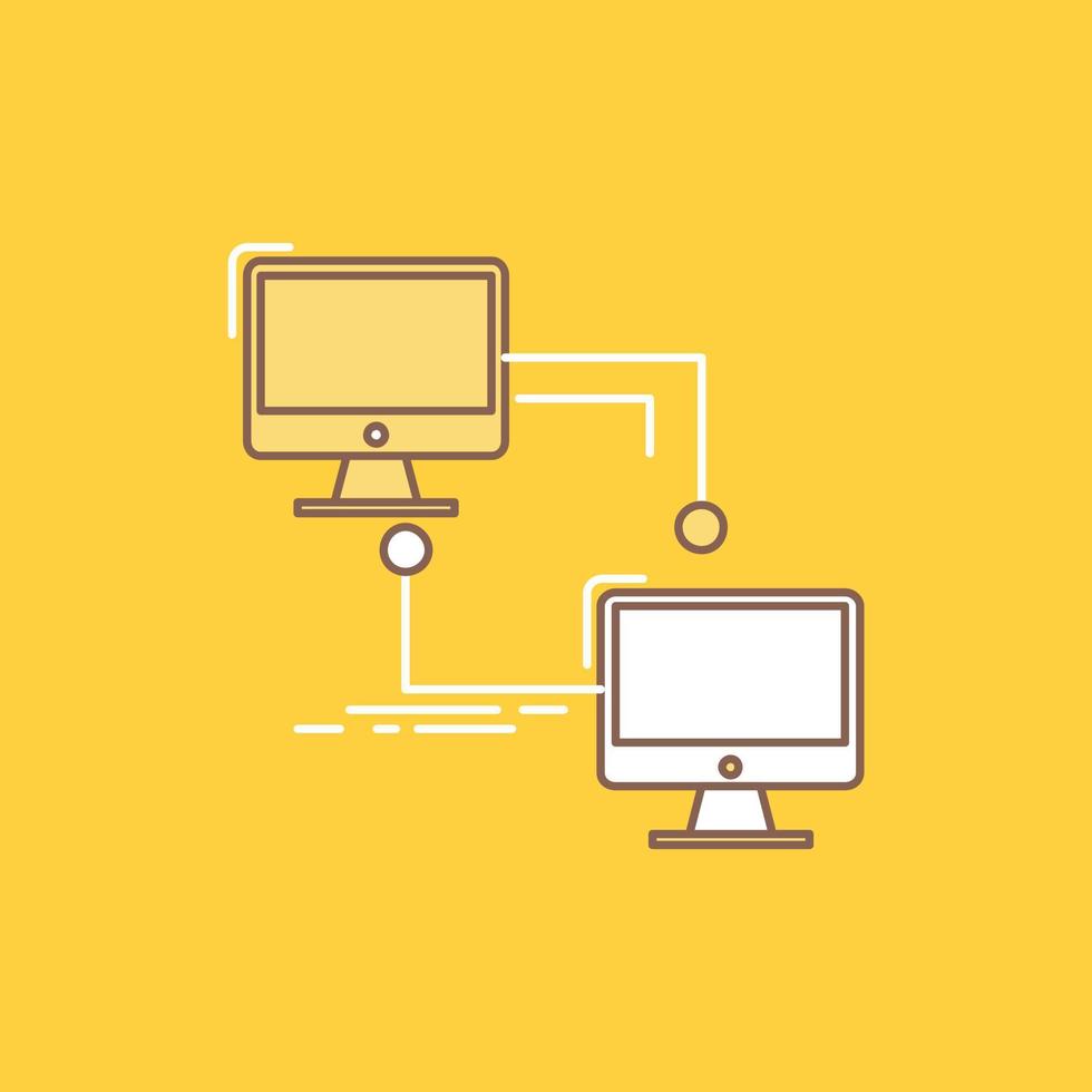 local, lan, connection, sync, computer Flat Line Filled Icon. Beautiful Logo button over yellow background for UI and UX, website or mobile application vector