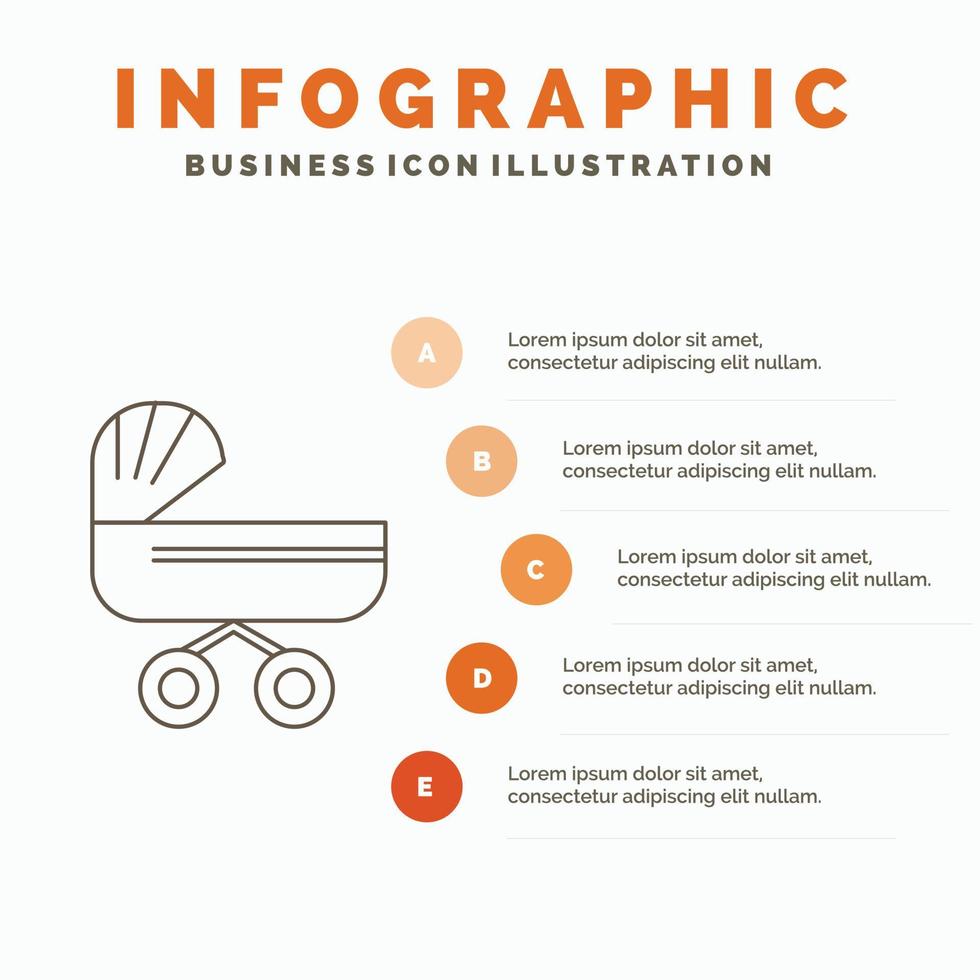 trolebús bebé. niños. empujar. plantilla de infografía de cochecito para sitio web y presentación. icono de línea gris con ilustración de vector de estilo infográfico naranja