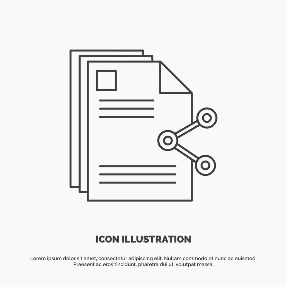 content. files. sharing. share. document Icon. Line vector gray symbol for UI and UX. website or mobile application