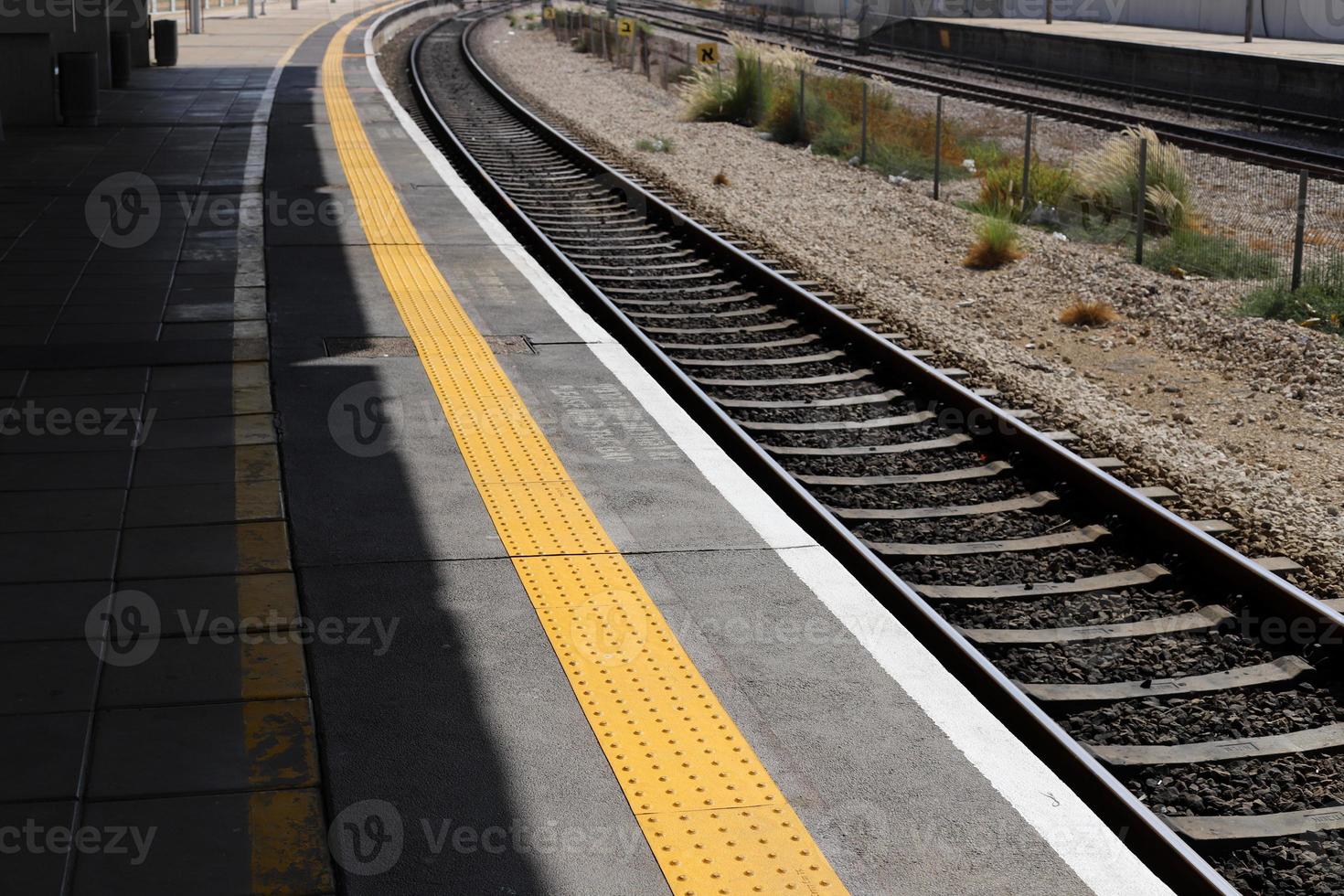 Railroad Tracks and Railway Cars in Israel. 12791426 Stock Photo at