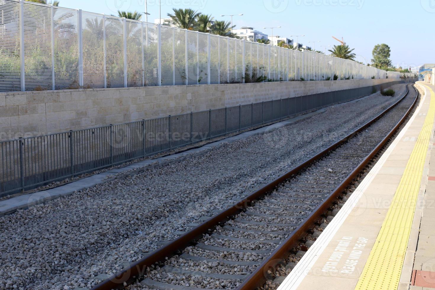 Railroad Tracks and Railway Cars in Israel. photo